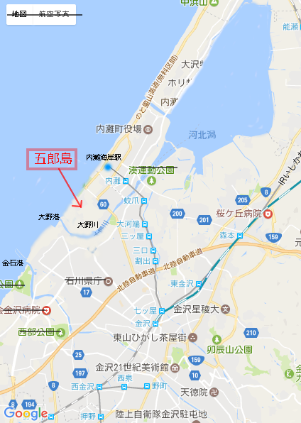 金沢の北部の地図